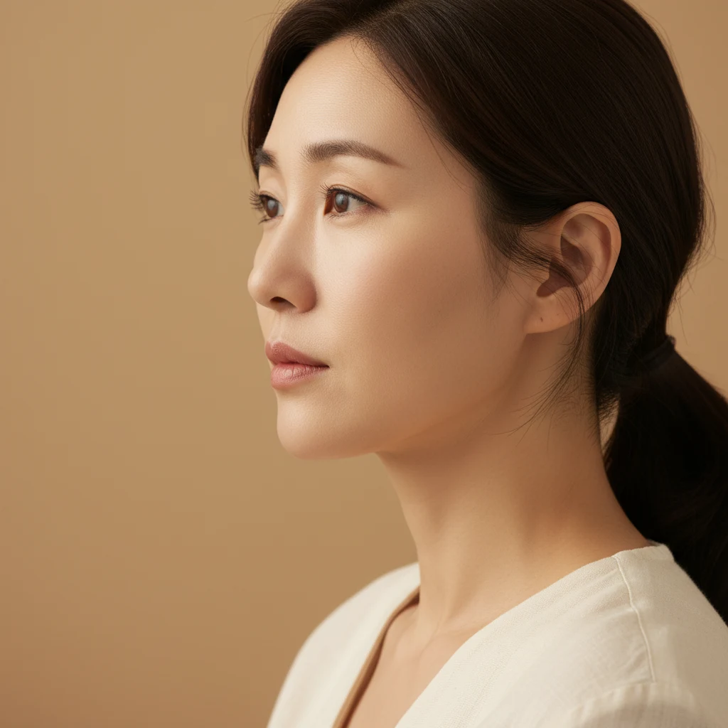부드러운 얼굴 윤곽 측면 프로필 — 자연스러운 볼륨 회복