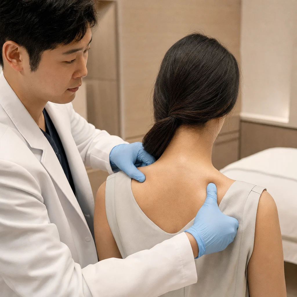 승모근 보톡스는 근육 크기와 목적이 얼굴 부위와 다르다는 안내