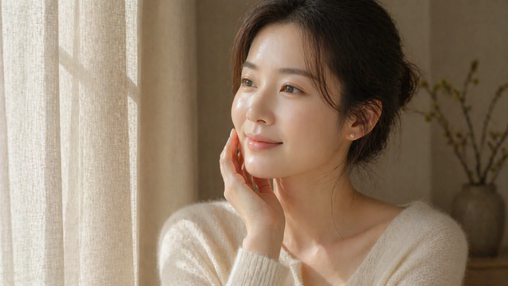 20대 후반 한국 여성의 자연스럽고 건강한 피부 — 자연스러운 안티에이징의 결과