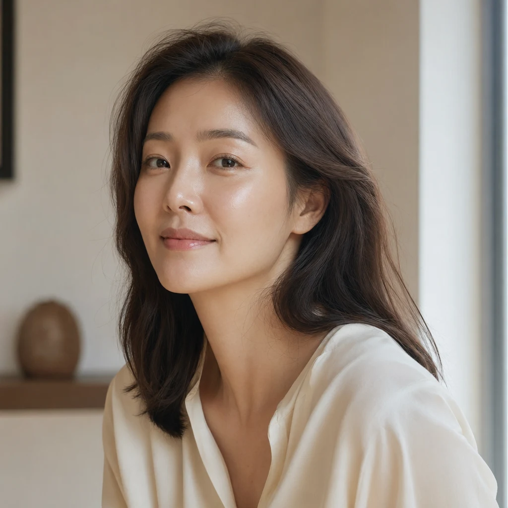 자연스럽게 빛나는 건강한 피부의 30대 여성 클로즈업 포트레이트