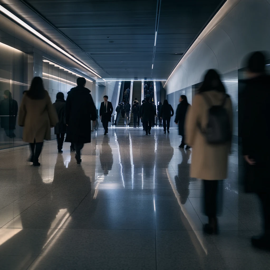 합정역 환승 플랫폼과 에스컬레이터, 출구 표지판