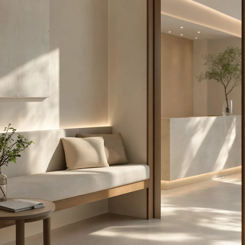 세심하게 준비된 진료실, 자연광과 소박한 장식