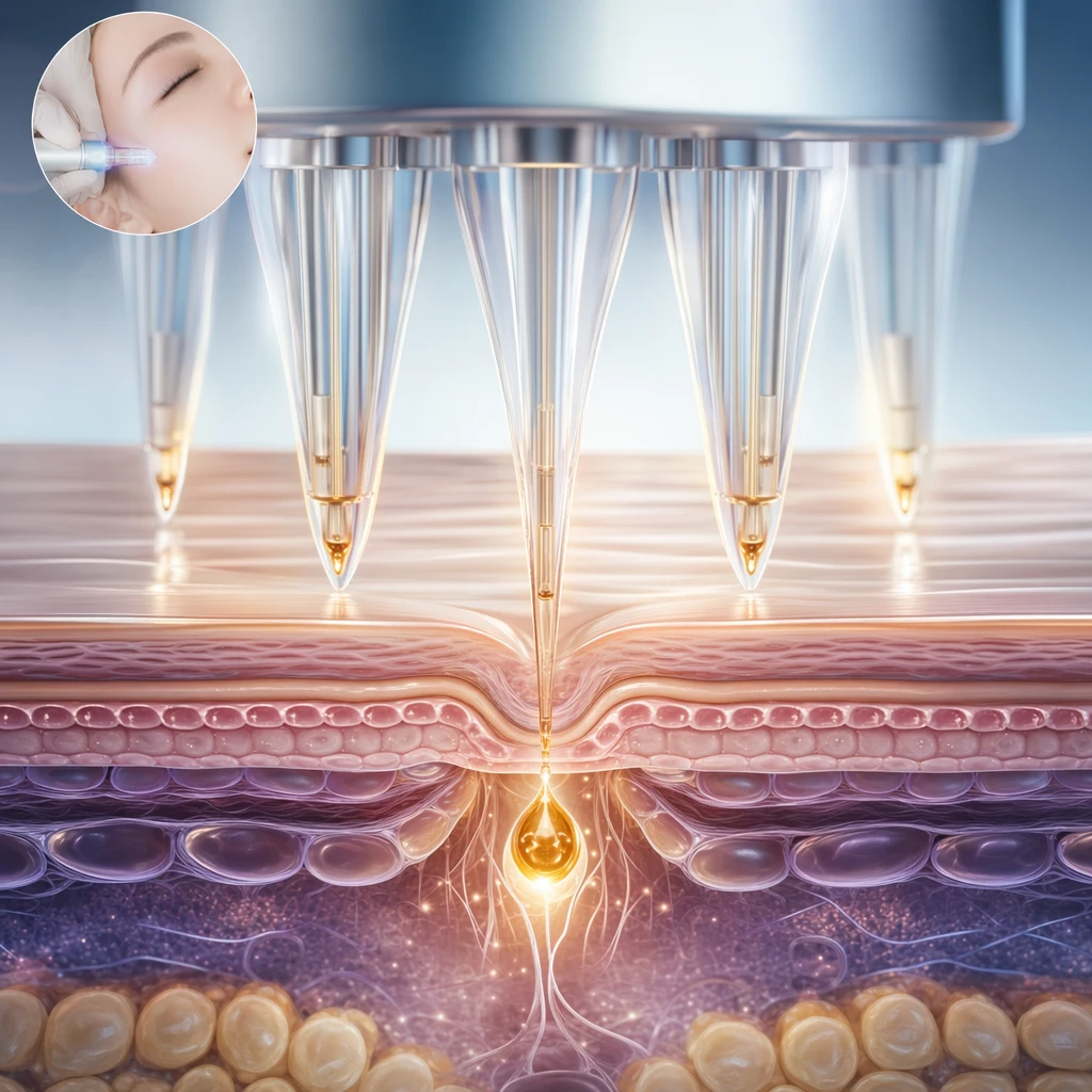 현미경 수준 정밀 주입을 상징하는 Tiger Tip 드럭 딜리버리 개념 이미지