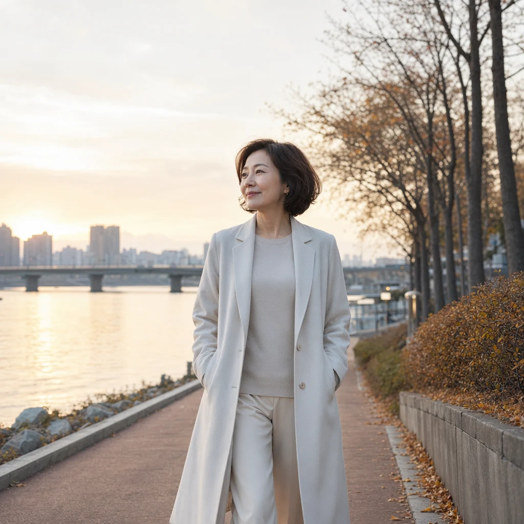 시술 후 한강공원을 가볍게 산책하며 회복 시간을 보내는 오후 풍경