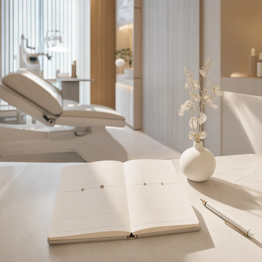 다이어리에 반년 단위 시술 주기를 표시해가며 연간 계획을 세우는 장면