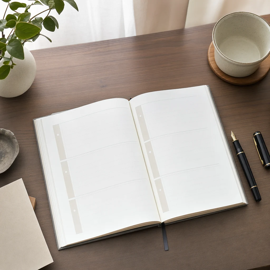 다이어리에 연간 시술 플랜을 그리며 장비와 주사 시술을 조합하는 장면