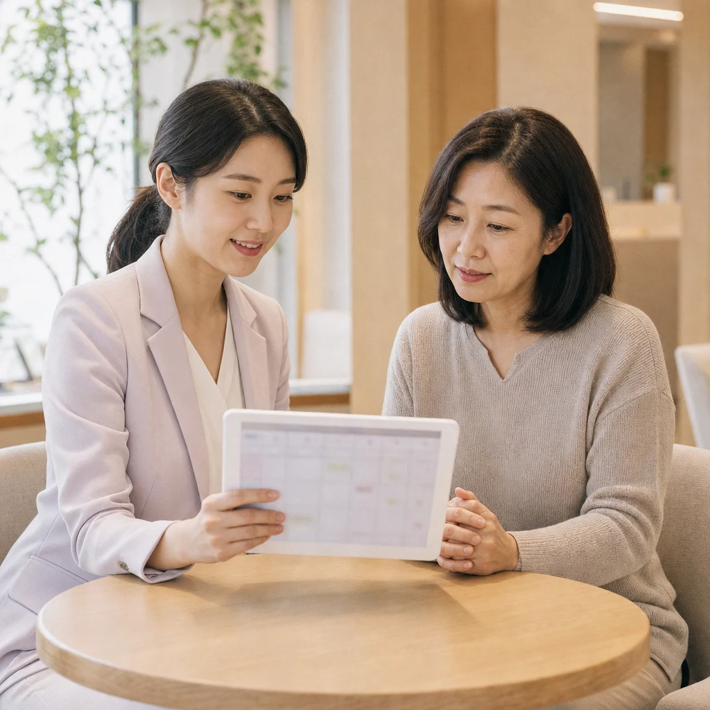 부위와 샷수 조건에 따라 비용과 시술 주기를 상담에서 확인하는 장면