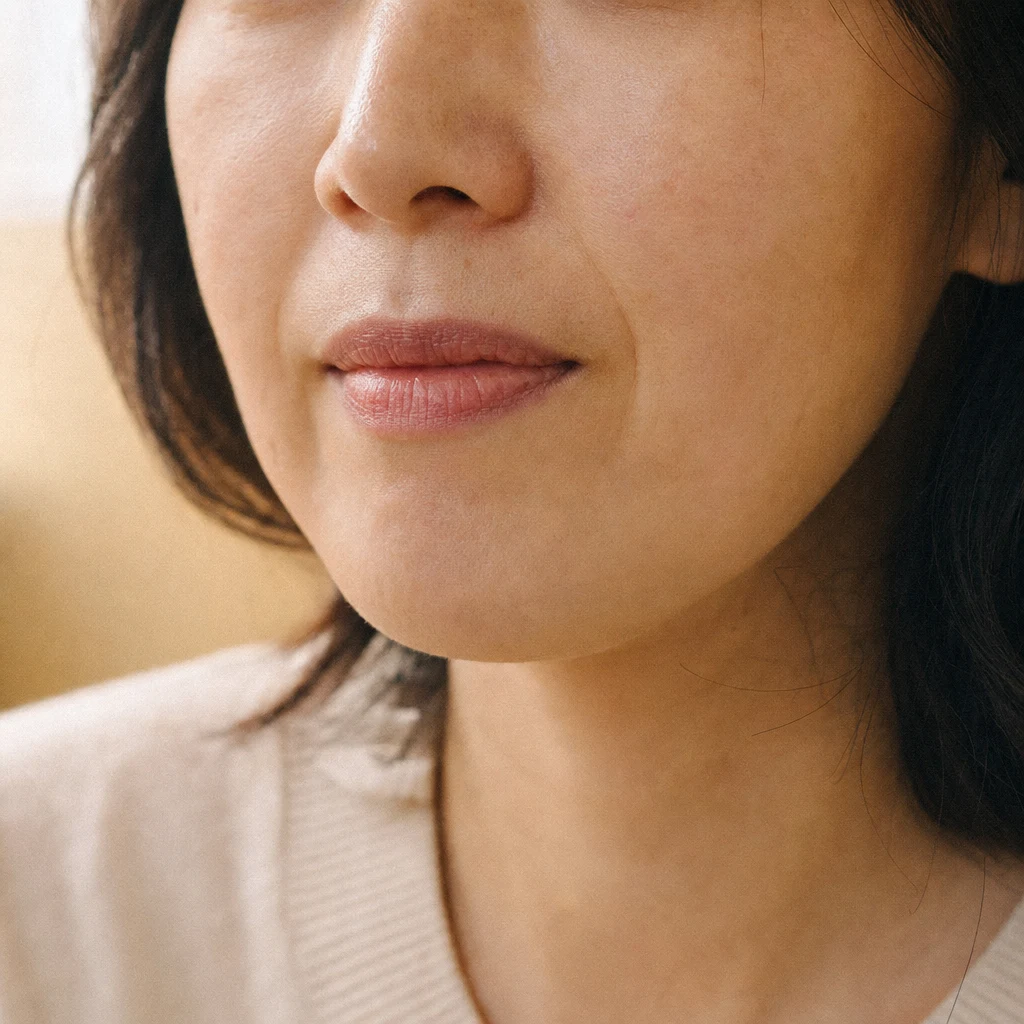 팔자주름 부위가 자연스럽게 보이는 여성 하부 얼굴