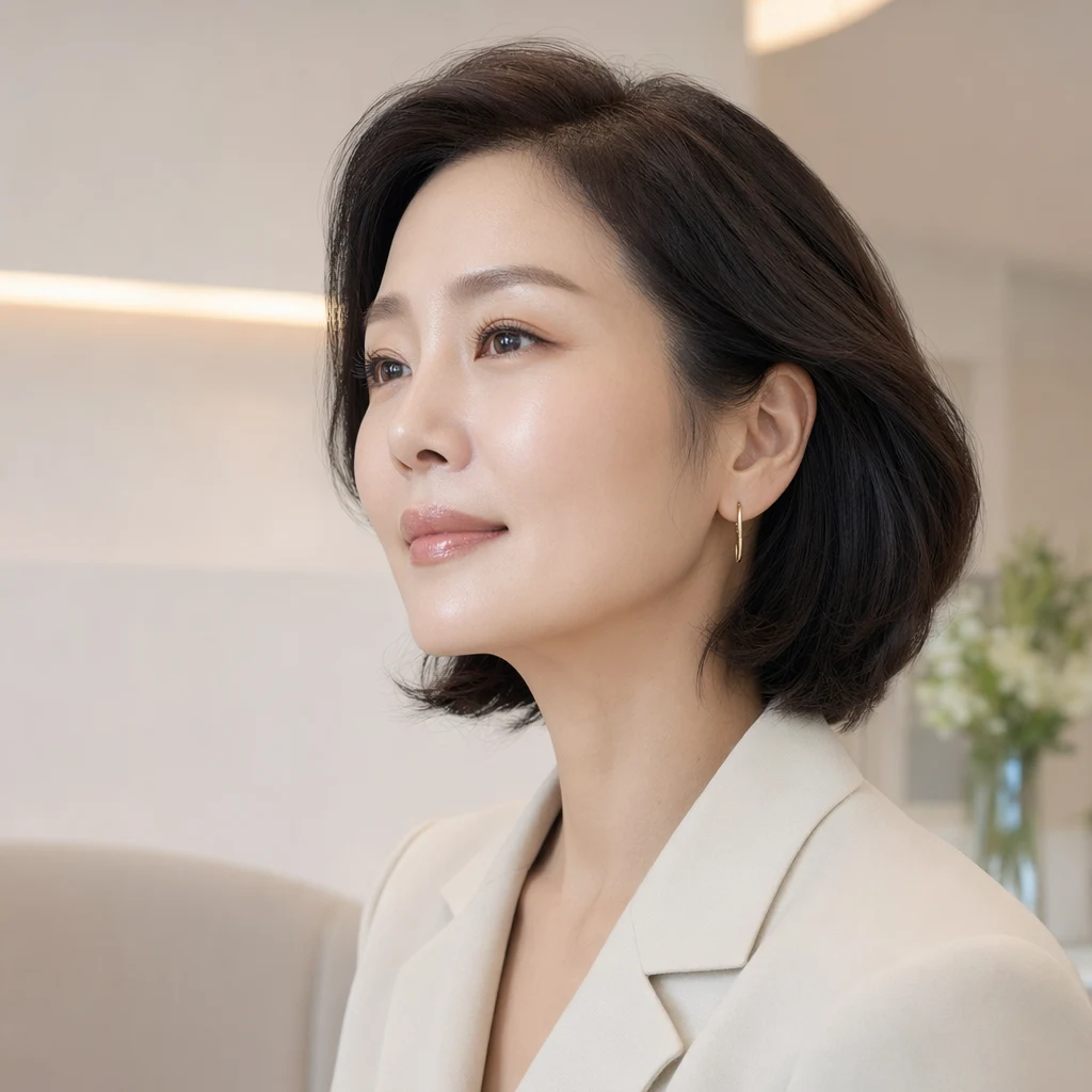 우아하게 정돈된 턱선 측면 프로필 — 온다 리프팅이 목표하는 윤곽