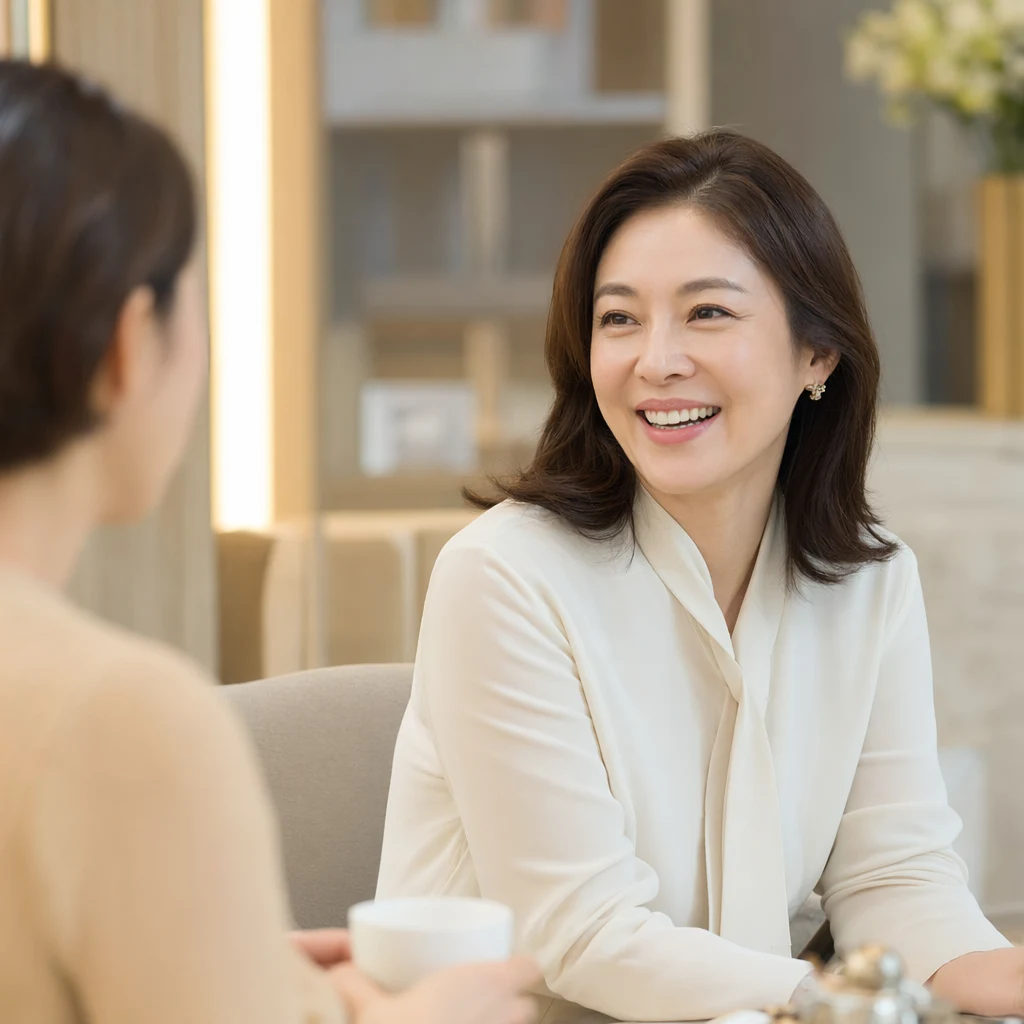 햇살 가득한 카페에서 친구와 함께 웃는 순간 — 온다 리프팅 후 되찾은 자신감