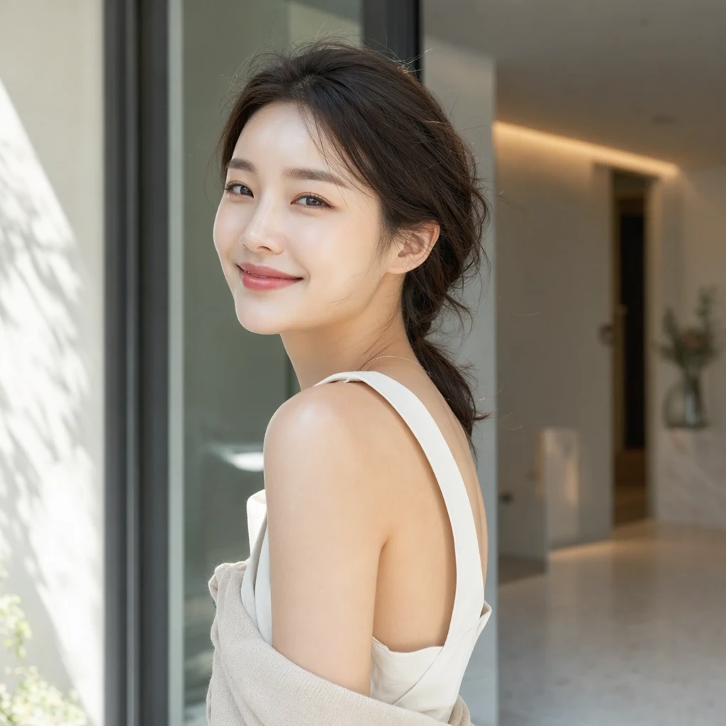 환하고 맑은 피부의 자연스러운 미소 — 미백 여정의 목표