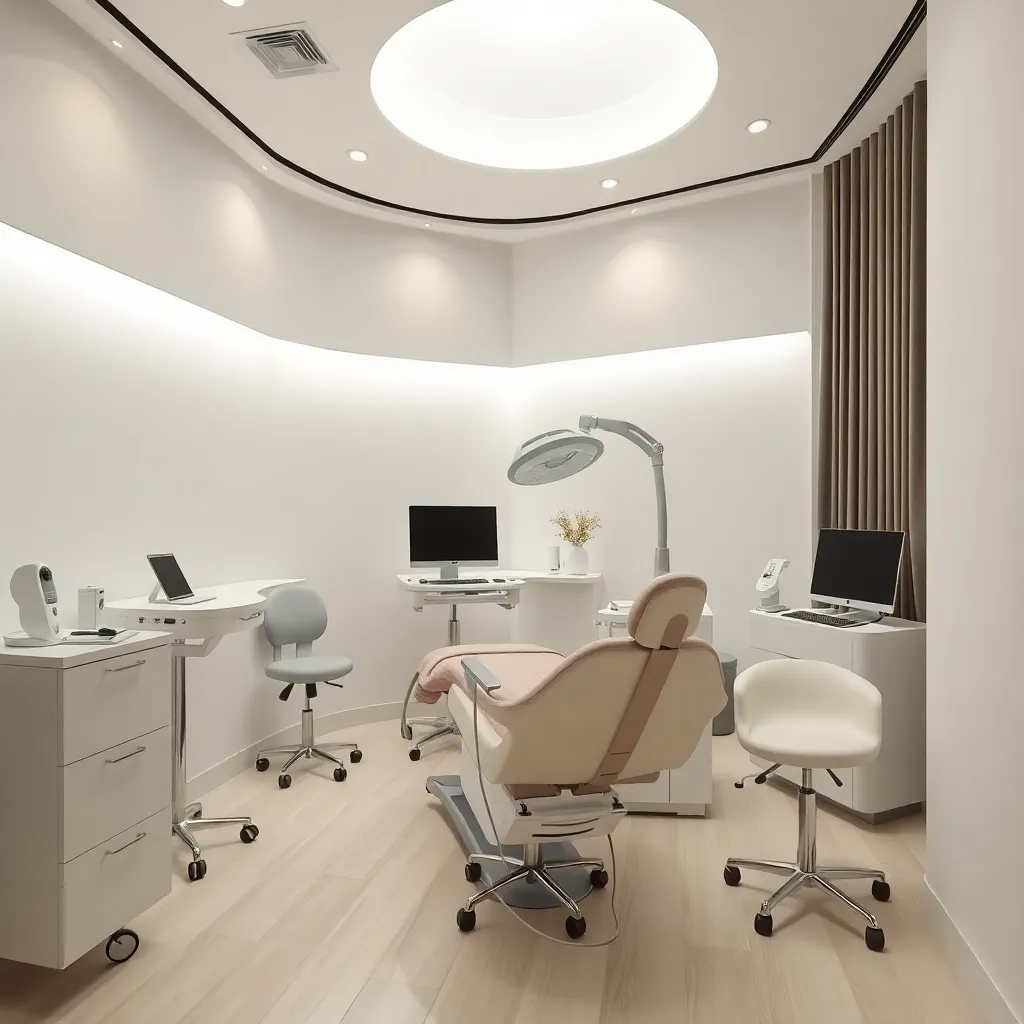 elegant korean beauty clinic interior with soft lighting and modern equipment